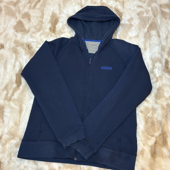 Men’s Small Mountain Hardware navy logo full zip hoodie, fleece, EUC, like new! - Picture 1 of 8